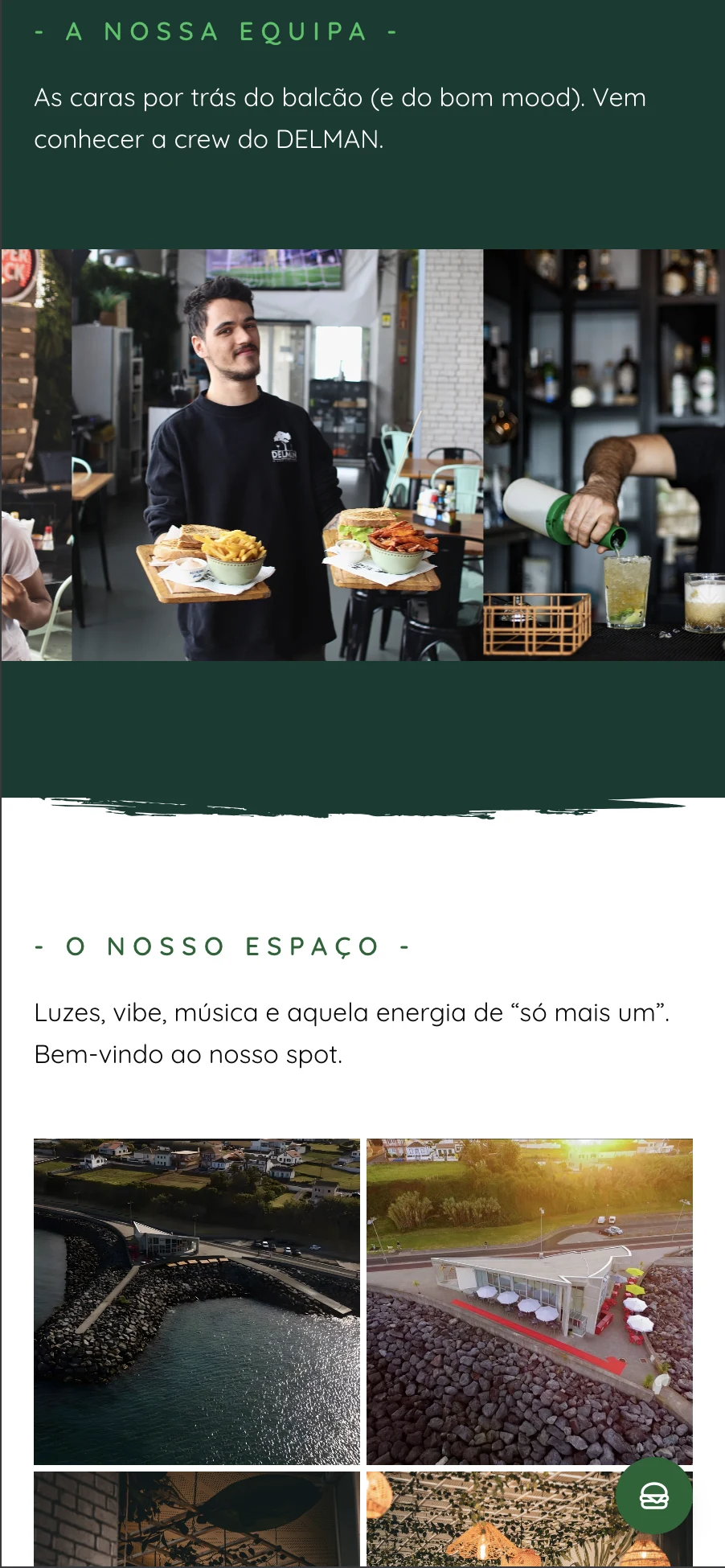 Ecrã mobile com secções do website Delman